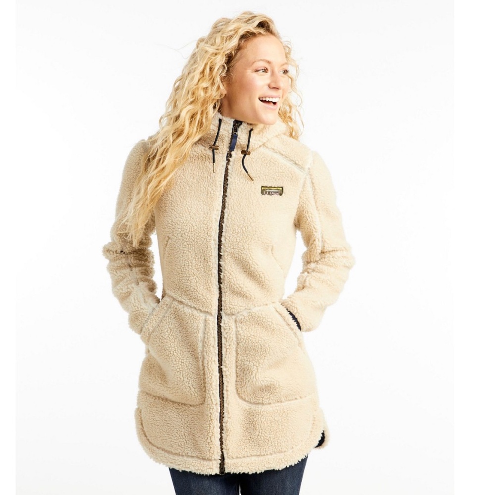 L.L. Bean Ivory Sherpa Fleece Jacket Hooded XXS Women’s